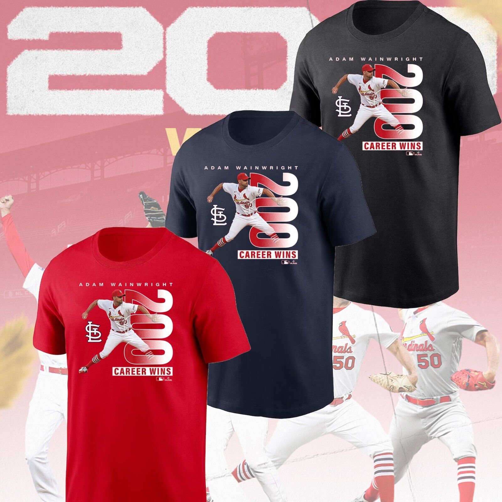 HOT NEW – Adam Wainwright #50 St. Louis Cardinals 200th Career Win T-Shirt